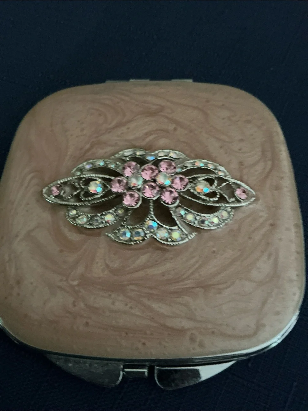 Vintage-Style Faux Jeweled Compact Mirror Case.